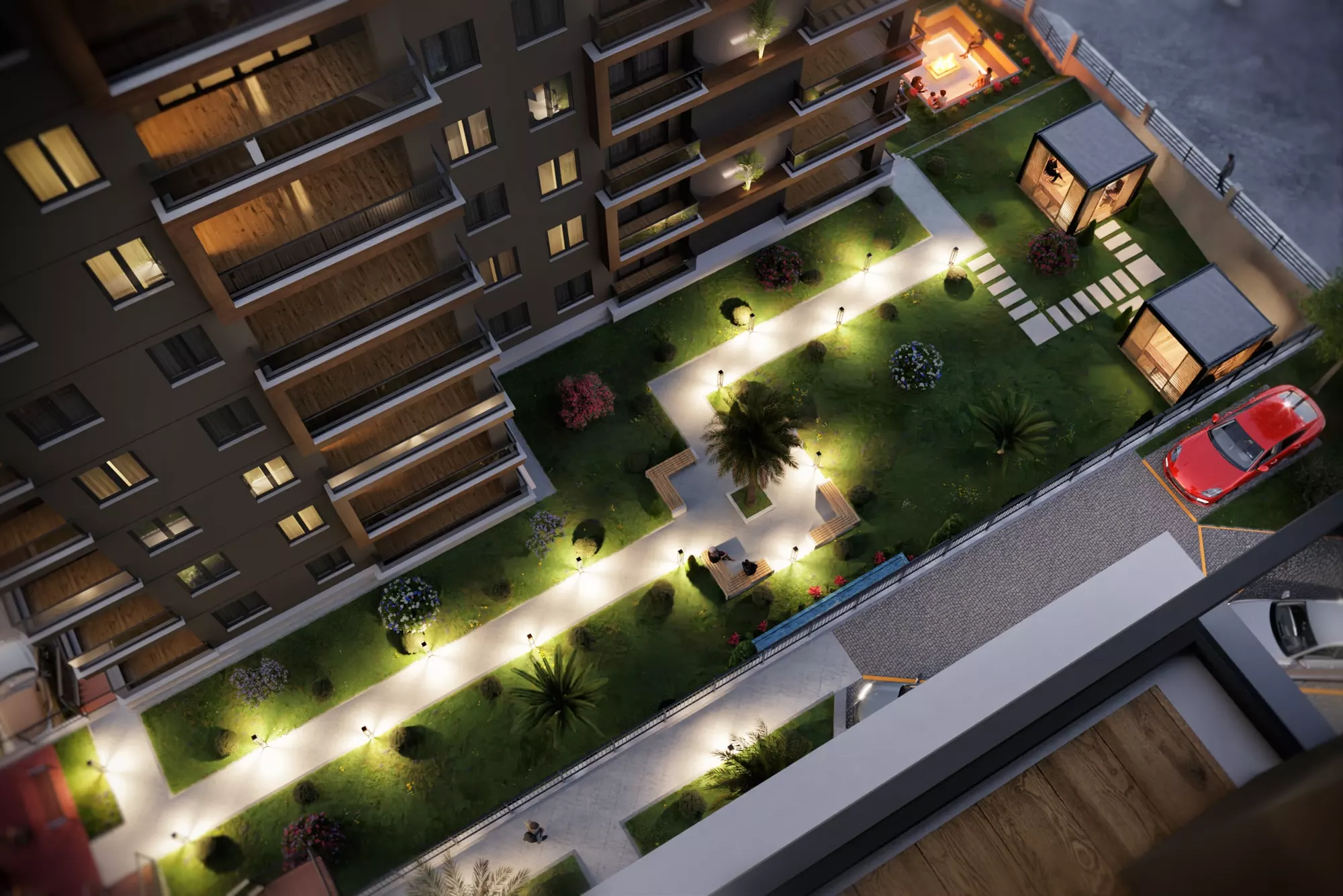 Nova Park projesinin gece havadan görünümü